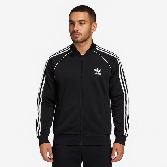 adidas Originals Firebird Black Track Jacket XL Trefoil Logo 3-Stripes Retro - Picture 1 of 6